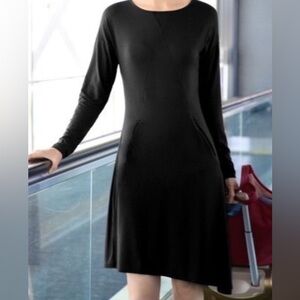 Betabrand Silk Blend Classic Black Long Sleeve Dress